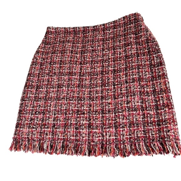 TALBOTS Rose Pink Boucle Tweed Fringe Wool Blend Skirt Women's Size 10P - Picture 3 of 11
